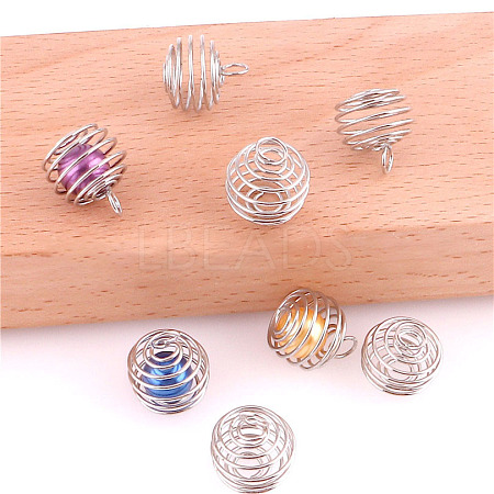 Iron & Alloy Spiral Bead Cage Pendants BECA-PW0001-11D-1