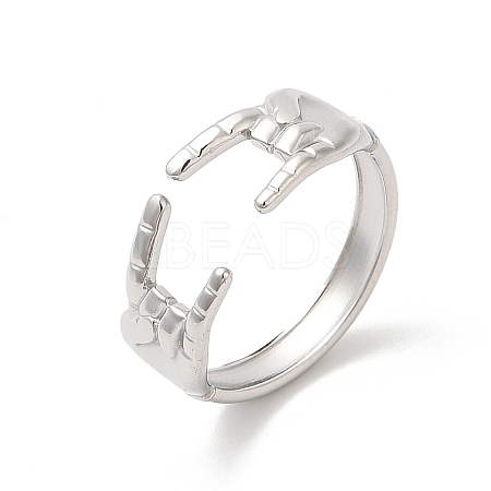 Non-Tarnish 304 Stainless Steel Hands Open Cuff Rings for Women RJEW-L107-002P-1