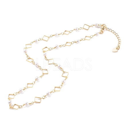 Brass Rhombus Link Chain Necklaces NJEW-JN03448-1