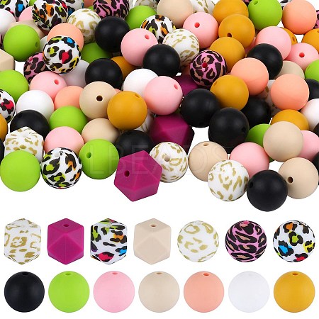 89Pcs Colorful Pattern Printed Silicone Beads Sets SIL-SZ0002-54E-1