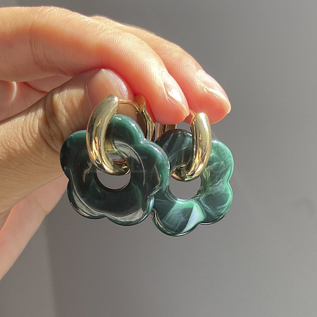 Flower Stainless Steel Acrylic Hoop Earrings FS-WGEB331-08-1