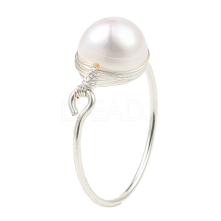 Natural Pearl Braided Bead Finger Ring RJEW-JR00586-02-1