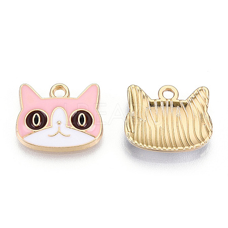 Light Gold Plated Alloy Kitten Pendants X-ENAM-T009-41B-1