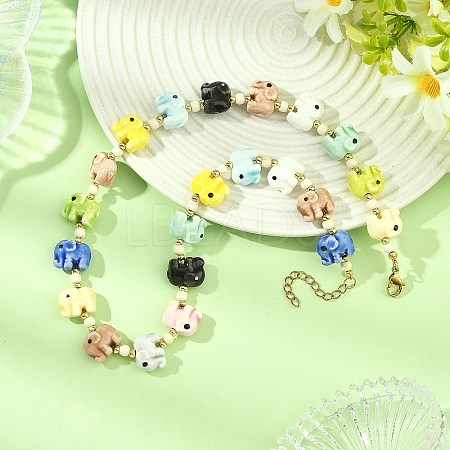 Handmade Porcelain Elephant Bead Necklaces NJEW-JN06672-1