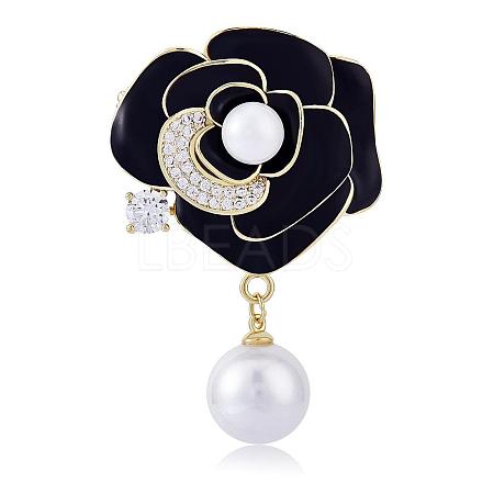 Pearl Camellia Flower Brooch Pin Rhinestone Crystal Brooch Flower Lapel Pin for Birthday Party Anniversary T-shirt Dress Clothing Accessories Jewelry Gift JBR097A-1