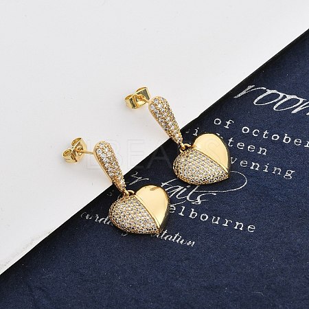 Brass Micro Pave Clear Cubic Zirconia Dangle Stud Earrings for Women EJEW-F352-05G-01-1