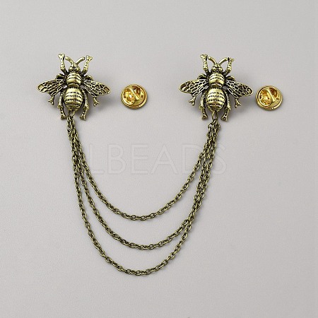 Double Bee Hanging Chain Brooch JEWB-WH0030-19AG-1