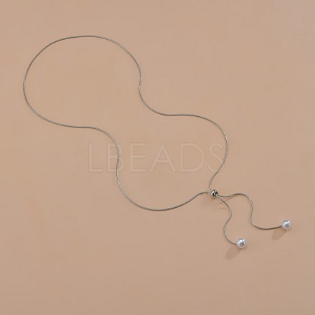 Alloy Snake Chain Slider Lariat Necklaces with Plastic Imitation Pearl Round Beads WG87CD3-02-1
