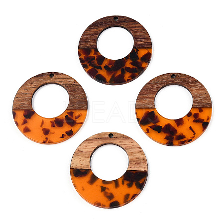 Transparent Resin & Walnut Wood Pendants RESI-TAC0017-74-B01-1