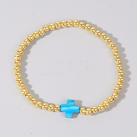 Brass Round Beads Stretch Bracelets MC4469-2-1