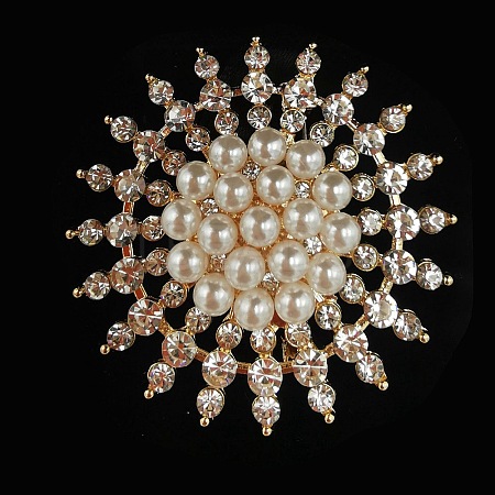 Imitation Pearl Alloy Flower Brooch PW-WG23175-01-1