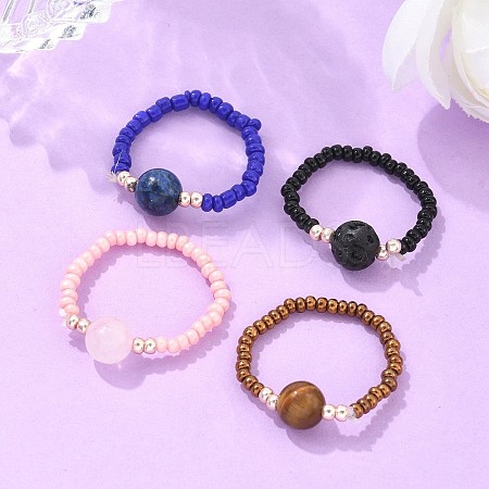 Natural & Synthetic Mixed Stone Stretch Rings X-RJEW-JR00255-1