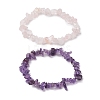 2Pcs 2 Style Natural Rose Quartz & Amethyst Chips Beaded Stretch Bracelets Set BJEW-JB11088-1