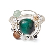 Planet Natural Green Aventurine Finger Rings RJEW-TA00165-02-2
