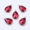 Golden Tone Brass Glass Teardrop Pendants X-GLAA-M006-A-09G-1