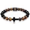 8MM Natural Tiger Eye and Matte Black Obsidian Round Beaded Stretch Bracelets SL9862-23-1