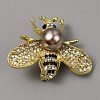 White Imitation Pearl with Rhinestone Bee Brooch Pin AJEW-WH0329-82E-1