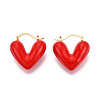 Heart Brass Enamel Hoop Earrings EJEW-N060-02G-1