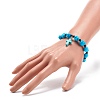 Natural Mashan Jade Skull Beaded Stretch Bracelet with Synthetic Turquoise(Dyed) Cross Charm BJEW-JB08378-04-3