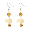 Natural Gemstone & Resin Elephant Dangle Earrings EJEW-JE04981-01-3