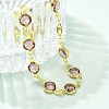 304 Stainless Steel Flat Round Acrylic Rhinestone Cup Chain Anklets for Women AJEW-B031-02G-01-2