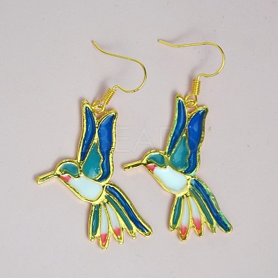 Alloy Enamel Bird Dangle Earrings for Women WGBA97F-01-1