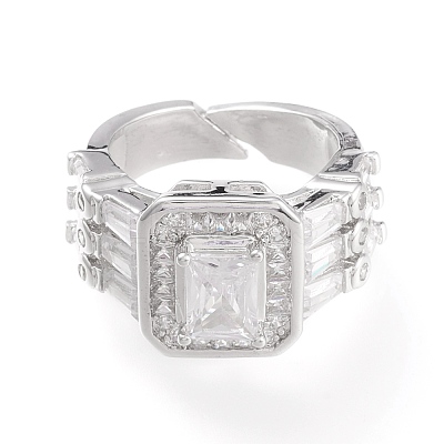 Adjustable Brass Micro Pave Clear Cubic Zirconia Cuff Rings RJEW-L098-002P-1