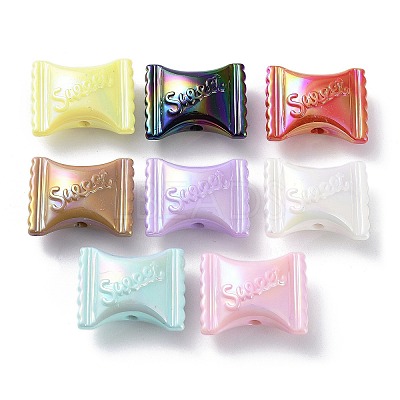 UV Plating Rainbow Iridescent Acrylic Beads OACR-A029-11-1
