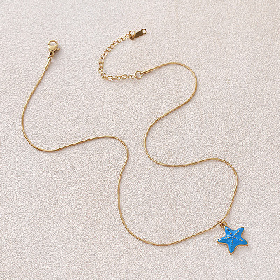 Vintage Ocean 304 Stainless Steel Enamel Starfish Pendant Necklaces for Women LS-FT5866-1