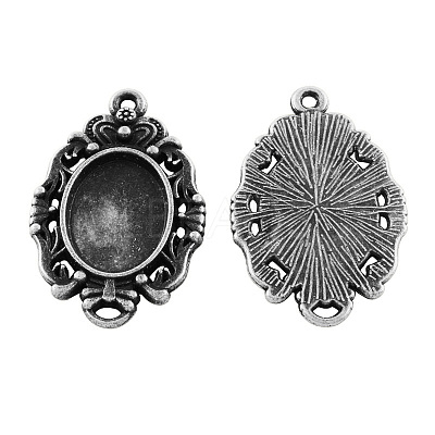 Tibetan Style Alloy Oval Cabochon Connector Settings TIBE-5198-AS-LF-1
