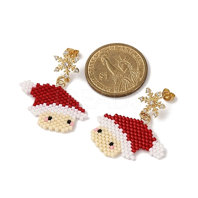 Santa Claus Brass Dangle Stud Earrings EJEW-MZ00498-1