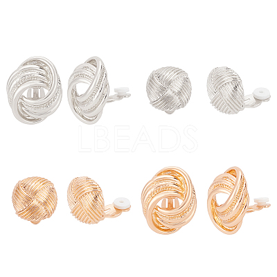 4 Pairs 4 Style Alloy Round Knot Clip-on Earrings for Women EJEW-AN0004-31-1