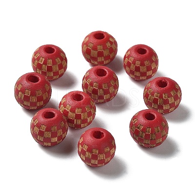 Wood Laser Engraved Tartan Beads WOOD-I011-01A-03-1