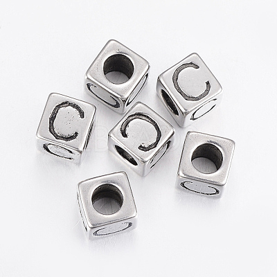 304 Stainless Steel Large Hole Letter European Beads STAS-H428-01AS-C-1