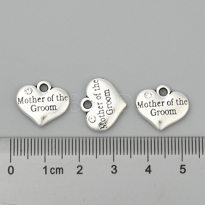 Wedding Theme Antique Silver Tone Tibetan Style Alloy Heart with Mother of the Groom Rhinestone Charms LS-TIBEP-N005-17A-1