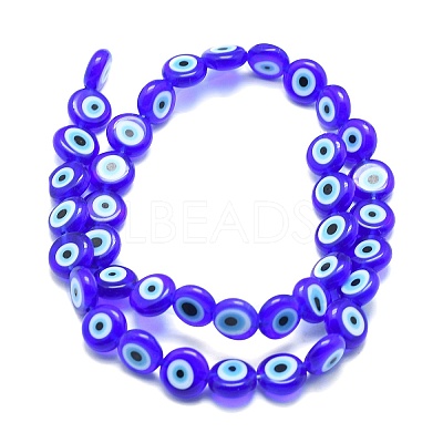 Handmade Evil Eye Lampwork Flat Round Bead Strands LAMP-L058-12mm-12-1