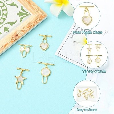 4Pcs 4 Styles Brass Toggle Clasps KK-CJ0003-53-1