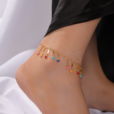 Summer Beach Brass Enamel Heart Tassel Anklets for Vacation and Casual Wear WL3166-1-1