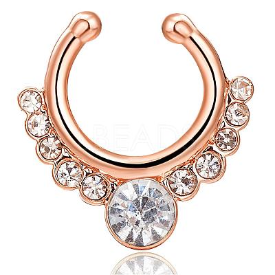 Personality Brass Cubic Zirconia Clip-on Nose Septum Rings AJEW-EE0002-001G-01-1