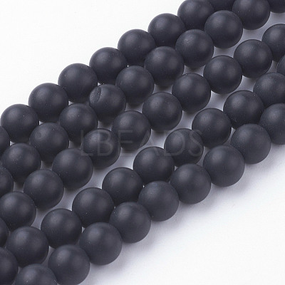 Natural Black Agate Bead Strands G-G735-60F-6mm-A-1