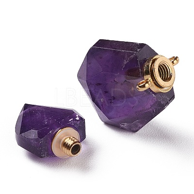 Hexagon Natural Amethyst Perfume Bottle Pendants G-H241-03A-G-1