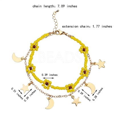Glass Seed Braided Flower Multi-strand Bracelet BJEW-SW00069-01-1