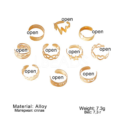 10Pcs 10 Styles Alloy Cuff Toe Rings FS-WGB499F-01-1