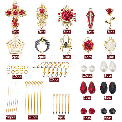 DIY Red Gothic Rose Flower Alloy Earring Making Kit DIY-SC0024-35-1