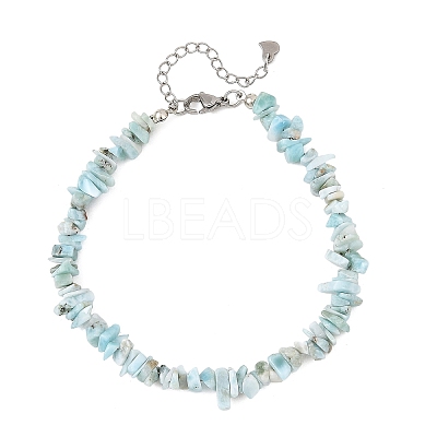 Natural Larimar Chip Beaded Anklets with Stainless Steel End Chains AJEW-AN00888-1