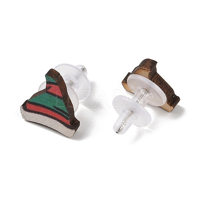 Christmas Theme Wood Stud Earrings EJEW-U016-06P-03-1