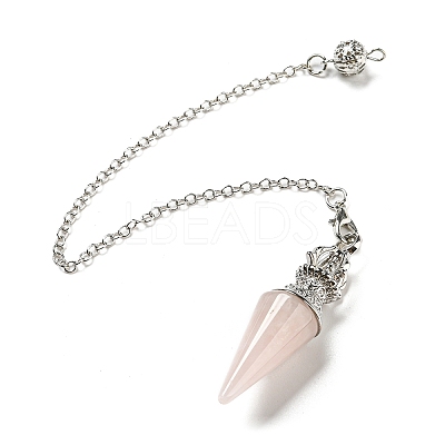 Natural Rose Quartz Pointed Dowsing Pendulums AJEW-P113-01P-03-1