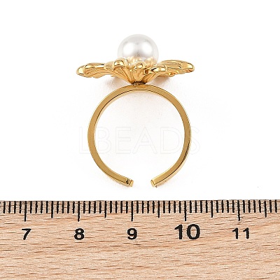 304 Stainless Steel & Plastic Pearl Cuff Open Rings for Women RJEW-G376-03G-1