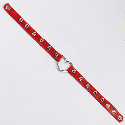 Adjustable Adjustable Gothic PU Leather Alloy Spike Rivet Heart Choker Necklaces for Women NJEW-WH20816-006P-C-1