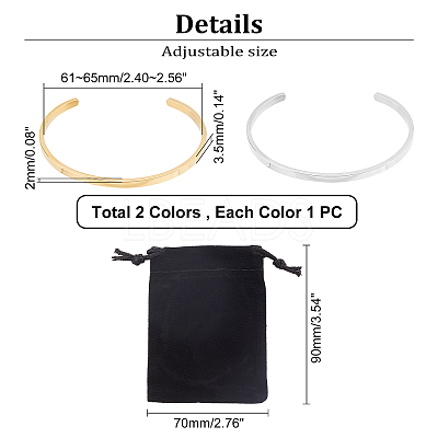 2Pcs 2 Colors 304 Stainless Steel Cuff Bangles BJEW-UN0001-26-1